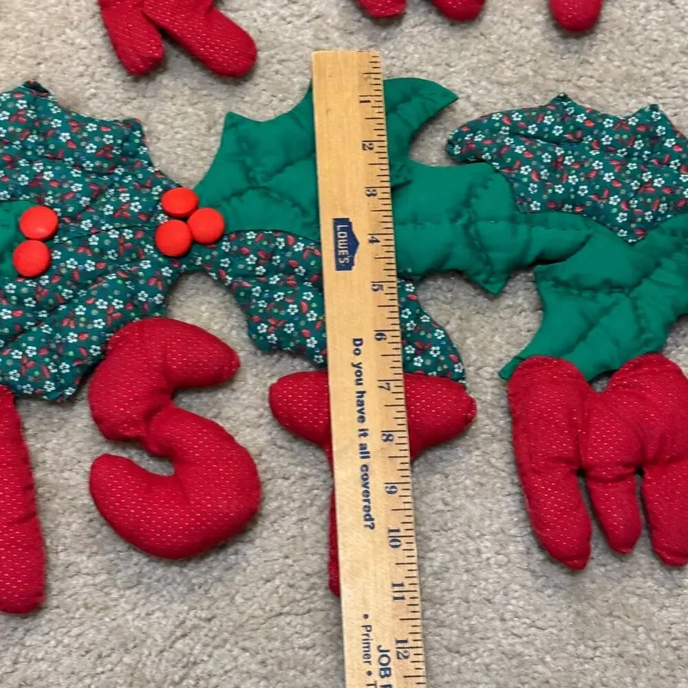 Merry Christmas Stuffed Fabric Garland Holly Ivy Berries 21x37